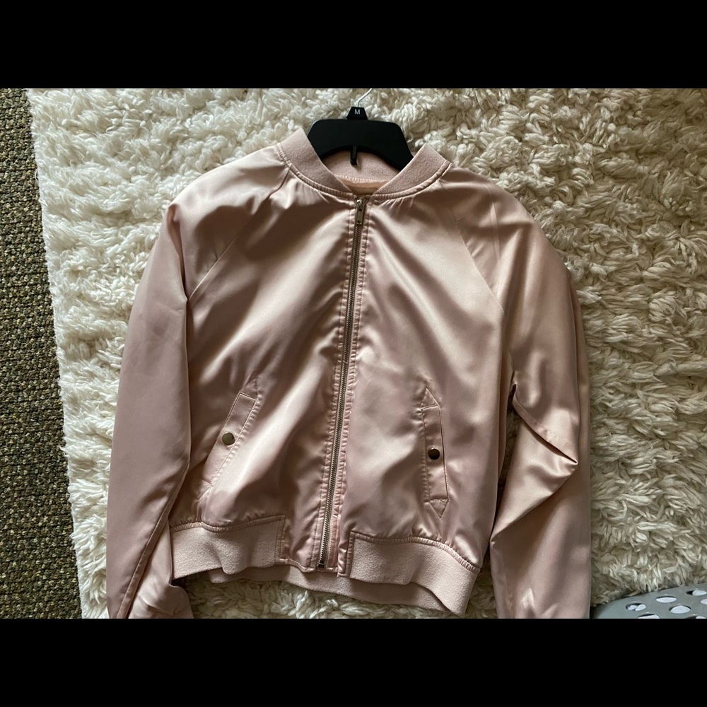 Pink silk bomber jacket. Size M, lightweight & perfect for spring
